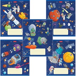 Тетрадь 18 л. HATBER клетка, обложка картон, "Космическое приключение" (5 видов в спайке),18Т5В1 - фото 10996059