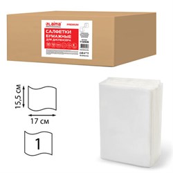 Салфетки бумажные для диспенсера, LAIMA (N2) PREMIUM, 1-слойные, КОМПЛЕКТ 30 пачек по 100 шт., 17x15,5 см, белые, 112509 - фото 11003949