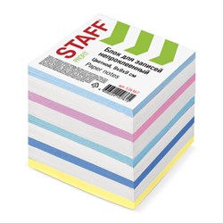 Блок для записей STAFF непроклеенный, куб 9х9х9 см, цветной, чередование с белым, 126367 - фото 11012804