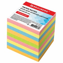 Блок для записей BRAUBERG проклеенный, куб 9х9х9 см, цветной, 129207 - фото 11015543