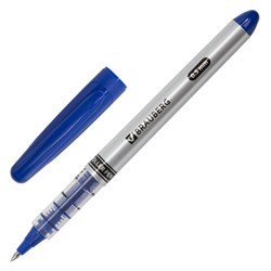 Ручка-роллер BRAUBERG "Control", СИНЯЯ, корпус серебристый, узел 0,5 мм, линия письма 0,3 мм, 141554 - фото 11020484