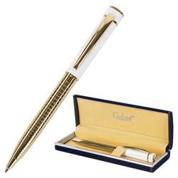 Ручка подарочная шариковая GALANT "Mont Pelerin", корпус золотистый с белым, золотистые детали, пишущий узел 0,7 мм, синяя, 141661 - фото 11020646