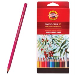 Карандаши цветные акварельные художественные KOH-I-NOOR "Mondeluz", 12 цветов, 3,8 мм, заточенные, европодвес, 3716/12, 3716012001KSRU - фото 11037510