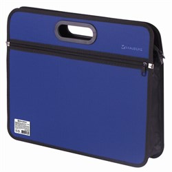 Сумка пластиковая BRAUBERG, А4+, 390х315х70 мм, на молнии, внешний карман, фактура бисер, синяя, 225167 - фото 11054601