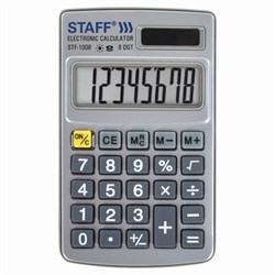 Калькулятор карманный металлический STAFF STF-1008 (103х62 мм), 8 разрядов, двойное питание, 250115 - фото 11080135