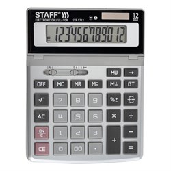 Калькулятор настольный металлический STAFF STF-1712 (200х152 мм), 12 разрядов, двойное питание, 250121 - фото 11080171