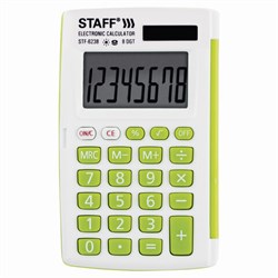 Калькулятор карманный STAFF STF-6238 (104х63 мм), 8 разядов, двойное питание, БЕЛЫЙ С ЗЕЛЁНЫМИ КНОПКАМИ, блистер, 250283 - фото 11080402