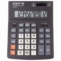 Калькулятор настольный STAFF PLUS STF-333 (200x154 мм), 12 разрядов, двойное питание, 250415 - фото 11080601