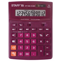 Калькулятор настольный STAFF STF-888-12-WR (200х150 мм) 12 разрядов, двойное питание, БОРДОВЫЙ, 250454 - фото 11080806