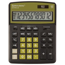 Калькулятор настольный BRAUBERG EXTRA-12-BKOL (206x155 мм), 12 разрядов, двойное питание, ЧЕРНО-ОЛИВКОВЫЙ, 250471 - фото 11080995
