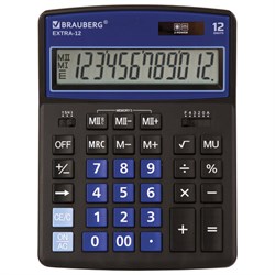 Калькулятор настольный BRAUBERG EXTRA-12-BKBU (206x155 мм), 12 разрядов, двойное питание, ЧЕРНО-СИНИЙ, 250472 - фото 11081008