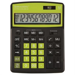 Калькулятор настольный BRAUBERG EXTRA COLOR-12-BKLG (206x155 мм), 12 разрядов, двойное питание, ЧЕРНО-САЛАТОВЫЙ, 250477 - фото 11081060