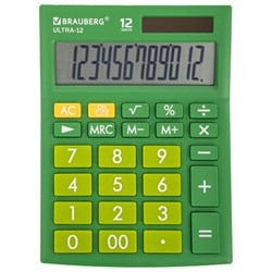 Калькулятор настольный BRAUBERG ULTRA-12-GN (192x143 мм), 12 разрядов, двойное питание, ЗЕЛЕНЫЙ, 250493 - фото 11081268