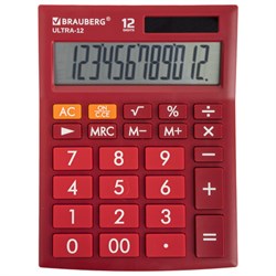 Калькулятор настольный BRAUBERG ULTRA-12-WR (192x143 мм), 12 разрядов, двойное питание, БОРДОВЫЙ, 250494 - фото 11081281