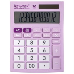 Калькулятор настольный BRAUBERG ULTRA PASTEL-12-PR (192x143 мм), 12 разрядов, двойное питание, СИРЕНЕВЫЙ, 250505 - фото 11081423