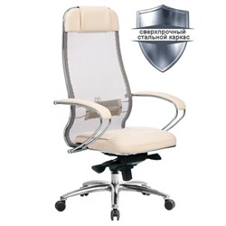 Кресло офисное МЕТТА &quot;SAMURAI&quot; SL-1.04, сверхпрочная ткань-сетка/экокожа, бежевое