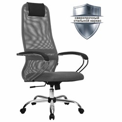 Кресло офисное МЕТТА "SU-B-8" хром, ткань-сетка, сиденье мягкое, светло-серое - фото 11116481
