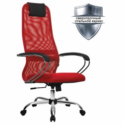Кресло офисное МЕТТА "SU-B-8" хром, ткань-сетка, сиденье мягкое, красное - фото 11116490