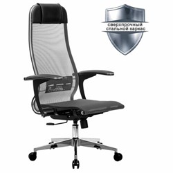 Кресло офисное МЕТТА &quot;К-4-Т&quot; хром, прочная сетка, сиденье и спинка регулируемые, серое