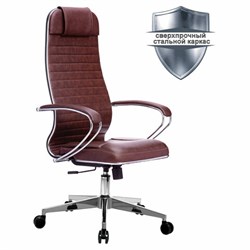 Кресло офисное МЕТТА "К-6" хром, экокожа, сиденье и спинка мягкие, темно-коричневое - фото 11116740