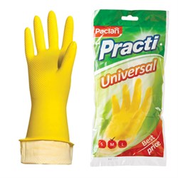 Перчатки хозяйственные латексные, х/б напыление, разм M (средний), желтые, PACLAN "Practi Universal" - фото 11123115