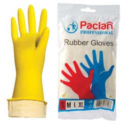 Перчатки хозяйственные латексные, х/б напыление, размер S (малый), желтые, PACLAN Professional - фото 11123133