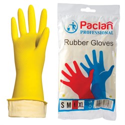 Перчатки хозяйственные латексные, х/б напыление, размер L (большой), желтые, PACLAN Professional - фото 11123141