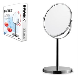 Зеркало косметическое настольное круглое, диаметр 17 см, двустороннее с увеличением, BRABIX, 602852 - фото 11123311