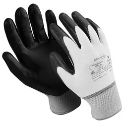 Перчатки нейлоновые MANIPULA &quot;Микронит&quot;, нитриловое покрытие (облив), размер 9 (L), белые/черные, TNI-14