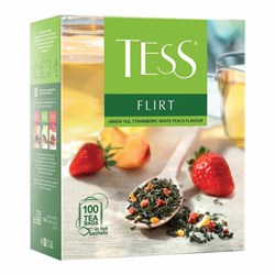 Чай TESS "Flirt" зеленый с клубникой и персиком, 100 пакетиков в конвертах по 1,5 г, 1476-09 - фото 11135345