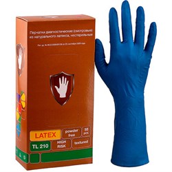 Перчатки латексные смотровые 25 пар (50шт), размер XL (очень большой), синие, SAFE&amp;CARE High Risk DL/TL210