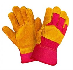 Перчатки спилковые комбинированные желтые с красным - фото 11175453