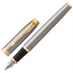 Ручка перьевая PARKER "IM Core Brushed Metal GT", серебристый матовый лак, позолота, синяя, 1931649 - фото 11244439