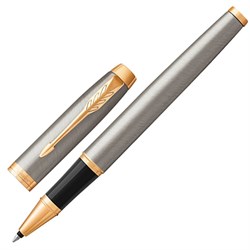 Ручка-роллер PARKER "IM Core Brushed Metal GT", серебристый матовый лак, позолота, черная, 1931663 - фото 11301586