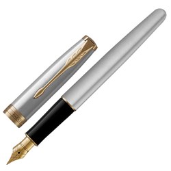 Ручка перьевая PARKER "Sonnet Core Stainless Steel GT", корпус серебристый, позолоченные детали, черная, 1931504 - фото 11702441