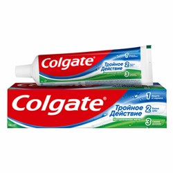 Зубная паста 100 мл COLGATE "Натуральная мята", тройное действие, с фторидом, 7891024128992 - фото 12246659