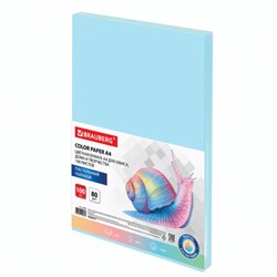 Бумага цветная BRAUBERG, А4, 80 г/м2, 100 л., пастель, голубая, для офисной техники, 112445 - фото 12523719