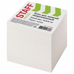 Блок для записей STAFF непроклеенный, куб 9х9х9 см, белый, белизна 90-92%, 126366 - фото 12547900