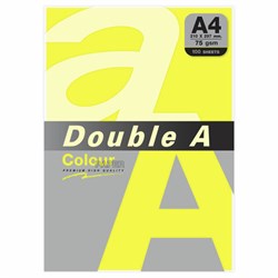 Бумага цветная DOUBLE A, А4, 75 г/м2, 100 л., неон, желтая - фото 13100787