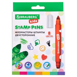 Фломастеры-штампы двусторонние "FUNNY STAMPS", 8 цветов, BRAUBERG KIDS, картонная коробка с европодвесом, 152179 - фото 13103870