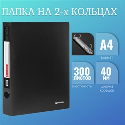 Папка на 2 кольцах BRAUBERG "Стандарт", 40 мм, черная, до 300 листов, 0,9 мм, 221618 - фото 13106291