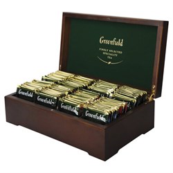 Чай GREENFIELD ассорти 8 вкусов в деревянной шкатулке, НАБОР 96 пакетиков, 0463-10 - фото 13132387