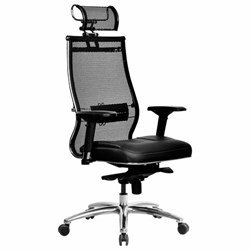Кресло офисное МЕТТА &quot;SAMURAI&quot; SL-3.05, с подголовником, сверхпрочная ткань-сетка/экокожа, черное