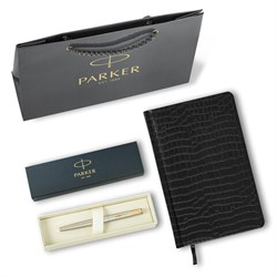 Ручка перьевая PARKER "Jotter Core Stainless Steel GT", ежедневник А5 черный, пакет, 880902 - фото 13492560