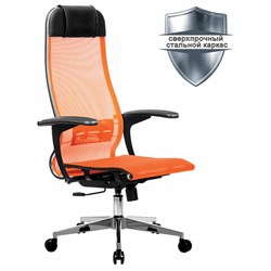 Кресло офисное МЕТТА "К-4-Т" хром, прочная сетка, сиденье и спинка регулируемые, оранжевое - фото 13555230