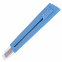 Нож канцелярский 9 мм BRAUBERG "Delta", автофиксатор, цвет корпуса голубой, блистер, 237086 - фото 13564332