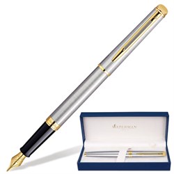 Ручка подарочная перьевая WATERMAN "Hemisphere Stainless Steel GT", серебристый корпус, позолоченные детали, синяя, S0920310 - фото 13599433