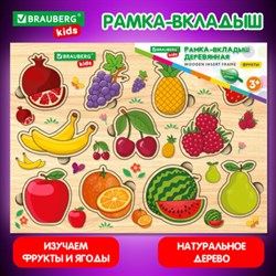 Рамка-вкладыш деревянная развивающая "Фрукты и ягоды", 22х30 см, BRAUBERG KIDS, 665254 - фото 13622274