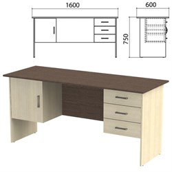 Стол письменный "Канц", 1600х600х750 мм, 2 тумбы, комбинированный, цвет венге/дуб молочный (КОМПЛЕКТ) - фото 15061144