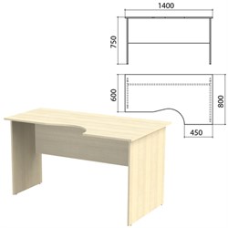 Стол письменный эргономичный "Канц", 1400х800х750 мм, правый, цвет дуб молочный (КОМПЛЕКТ) - фото 15061145